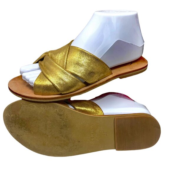 FREE PEOPLE Rio‎ Vista Gold Leather Sandal Slides - Picture 9 of 11